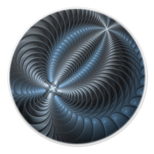 Bouton De Porte En Céramique Plastique bleu gris 3D Fractal Art moderne Abstrai