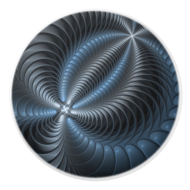 Bouton De Porte En Céramique Plastique bleu gris 3D Fractal Art moderne Abstrai (Devant)