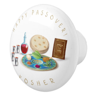 Bouton De Porte En Céramique Plat heureux Pesach cacher de pâque