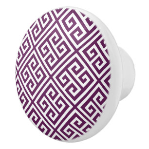 Bouton De Porte En Céramique Plum Purple Clé grecque