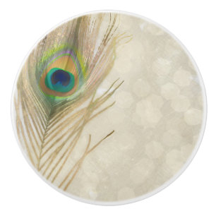 Bouton De Porte En Céramique Plume de paon exotique or Glam élégant chic