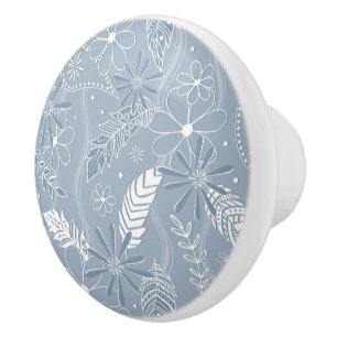 Bouton De Porte En Céramique plumes de chou bleu poussiéreux fleurs cachemire m