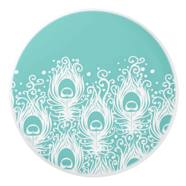 Bouton De Porte En Céramique Plumes molles de paon (Devant)