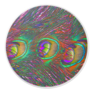 Bouton De Porte En Céramique Plumes Peacock Tinsel de Noël