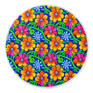 Bouton De Porte En Céramique Plutôt Coloré Floral