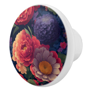 Bouton De Porte En Céramique Plutôt vintage rouge Orange mum mum peony floral