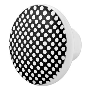 Bouton De Porte En Céramique Point de polka noir et blanc