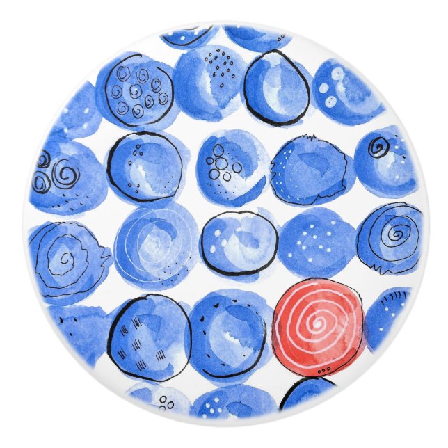 Bouton De Porte En Céramique Points bleus Abstraits (Devant)