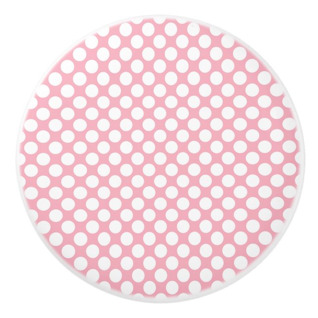 Bouton De Porte En Céramique Pois blancs en rose (Devant)