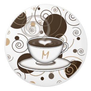 Bouton De Porte En Céramique Pois Brown et motif de café de remous