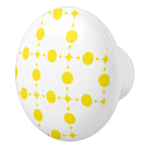 Bouton De Porte En Céramique Pois Jaunes, Motif Polka Dot, Points, Pots