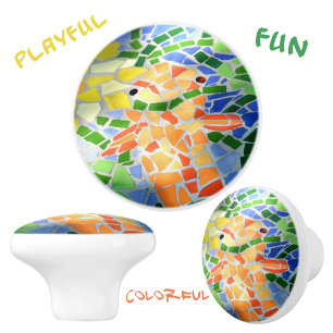 Bouton De Porte En Céramique Poisson doré orange Art mosaïque coloré brillant