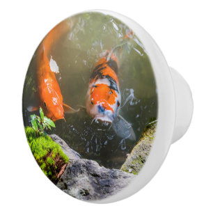 Bouton De Porte En Céramique Poisson Koi dans un étang