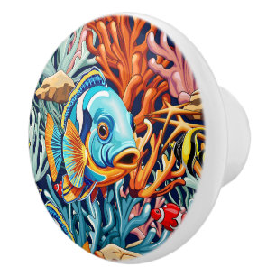 Bouton De Porte En Céramique Poissons Tropicaux Couleurs Vives Ambiance Estival