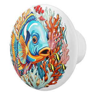 Bouton De Porte En Céramique Poissons Tropicaux Couleurs Vives Ambiance Été