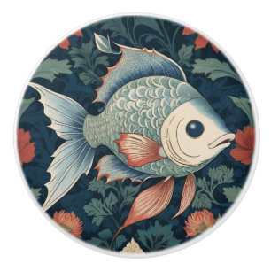 Bouton De Porte En Céramique Poissons tropicaux style William Morris Ocean Sea 