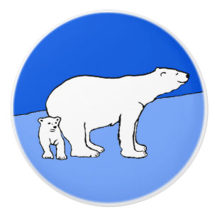 Bouton De Porte En Céramique Polar Bear Mom and Cub Peinture - Wildlife Art