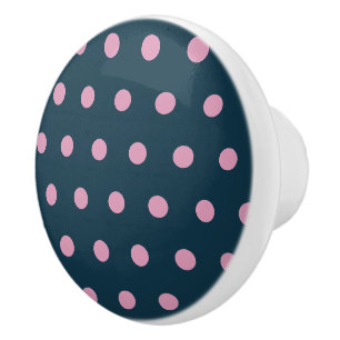 Bouton De Porte En Céramique Polka Dot Ceramic Knob (Bleu Minuit et Rose Doux)