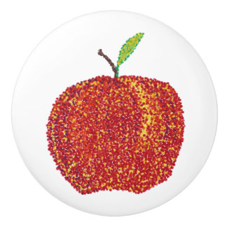 Bouton De Porte En Céramique Pomme rouge mûre entière dans les noeuds de Pointi