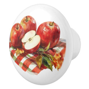 Bouton De Porte En Céramique Pommes rouges et cuisine à carreaux rouges