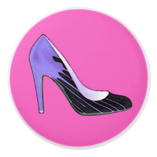 Bouton De Porte En Céramique Pompe Stiletto, bleu sur rose chaud / fuchsia