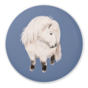 Bouton De Porte En Céramique Poney Blanc