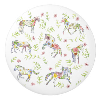 Bouton De Porte En Céramique Poneys de Prairie Fleurie Céramique