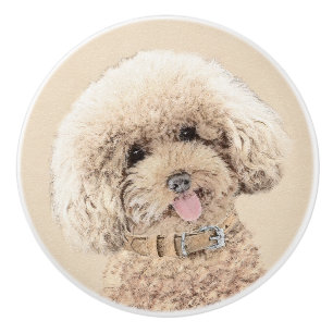 Bouton De Porte En Céramique Poodle Miniature Toy Apricot Crème Chien Brown Art