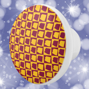 Bouton De Porte En Céramique Pop Art Arizona Damier Marron et Or