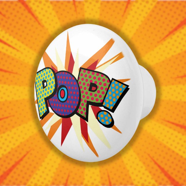 Bouton De Porte En Céramique POP Fun Cool Retro Comédie Livre Pop Art (POP Fun Cool Retro Comic Book Pop Art Ceramic Knob)