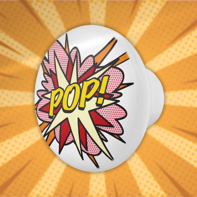 Bouton De Porte En Céramique POP Fun Rétro Bande Dessinée Pop Art (POP Fun Retro Comic Book Pop Art Ceramic Knob)