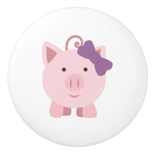 Bouton De Porte En Céramique Porc mignon de fille de bande dessinée