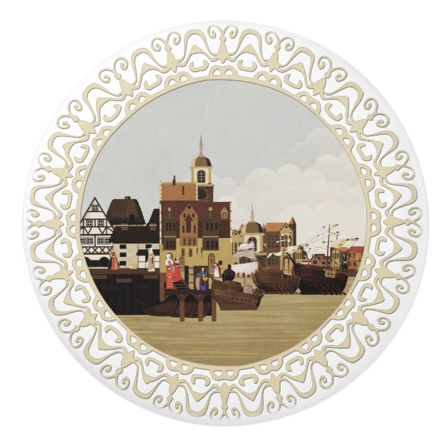 Bouton De Porte En Céramique Port médiéval (Devant)