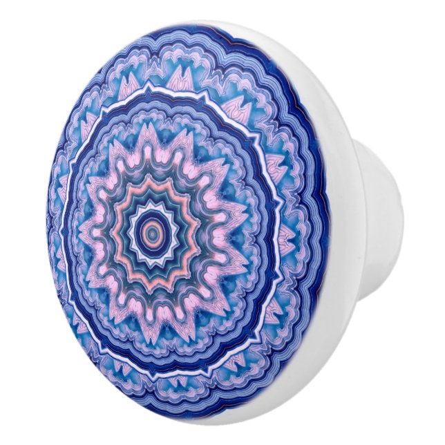 Bouton De Porte En Céramique Porte blanche rose bleu Boho Mandala (Droite)