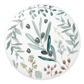 Bouton De Porte En Céramique Porte de feuille d'eucalyptus/bouton de tiroir