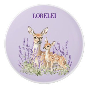 Bouton De Porte En Céramique Porte de printemps faon mère cerf lavande