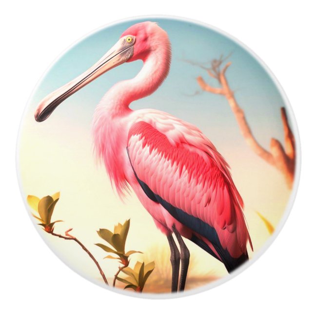 Bouton De Porte En Céramique Porte en céramique Roseate Spoonbill Pull (Devant)