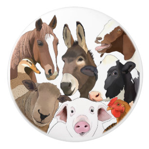 Bouton De Porte En Céramique Portrait d'animaux de ferme mignon