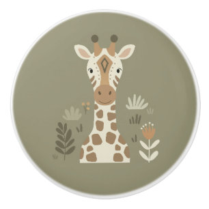 Bouton De Porte En Céramique Portrait de girafe Safari ID1264