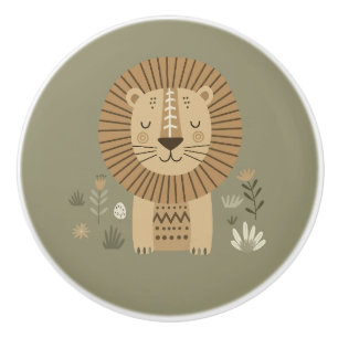 Bouton De Porte En Céramique Portrait de lion Safari ID1264