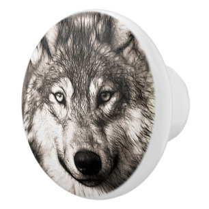 Bouton De Porte En Céramique Portrait de loup