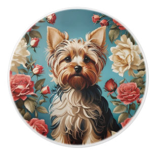 Bouton De Porte En Céramique Portrait élégant de Yorkshire Terrier dans un jard