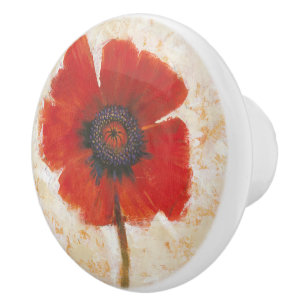 Bouton De Porte En Céramique Portrait Red Poppy