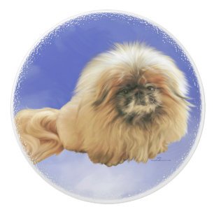 Bouton De Porte En Céramique Portrait sur fond bleu