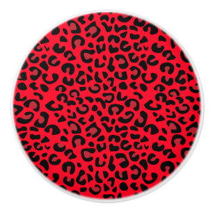 Bouton De Porte En Céramique Poster de animal noir et rouge de léopard
