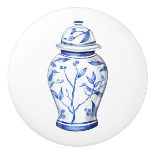 Bouton De Porte En Céramique Pot à gingembre en chinoiserie blanc