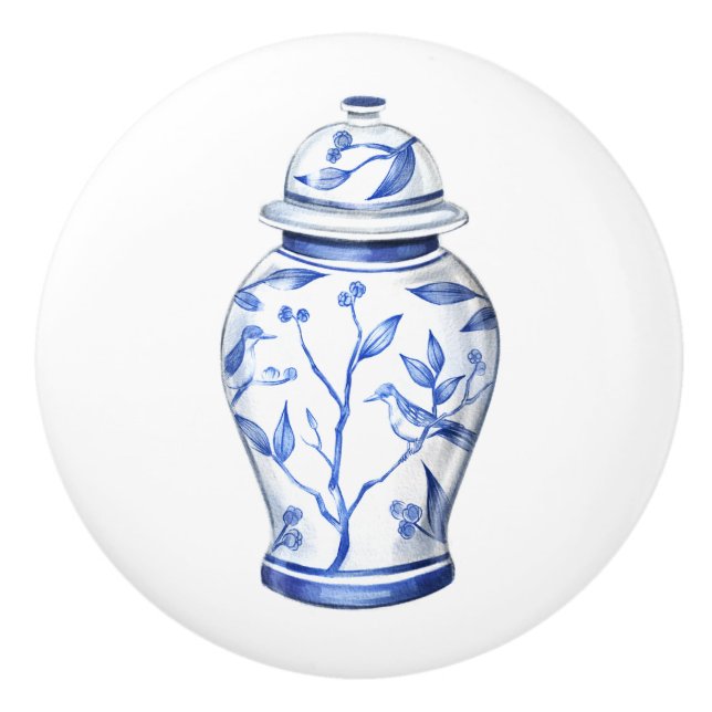Bouton De Porte En Céramique Pot à gingembre en chinoiserie blanc (Devant)