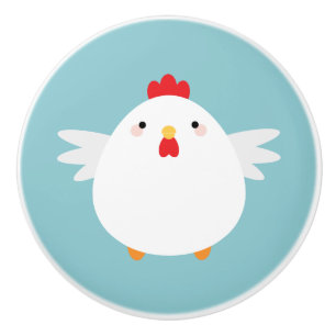 Bouton De Porte En Céramique Poulet blanc mignon sur l'illustration verte