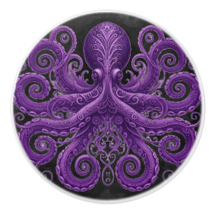 Bouton De Porte En Céramique Poulpe Violet Steampunk Kraken Victorien
