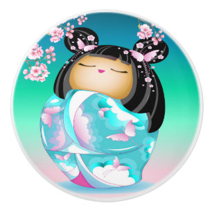 Bouton De Porte En Céramique Poupée japonaise Kokeshi en céramique Knob